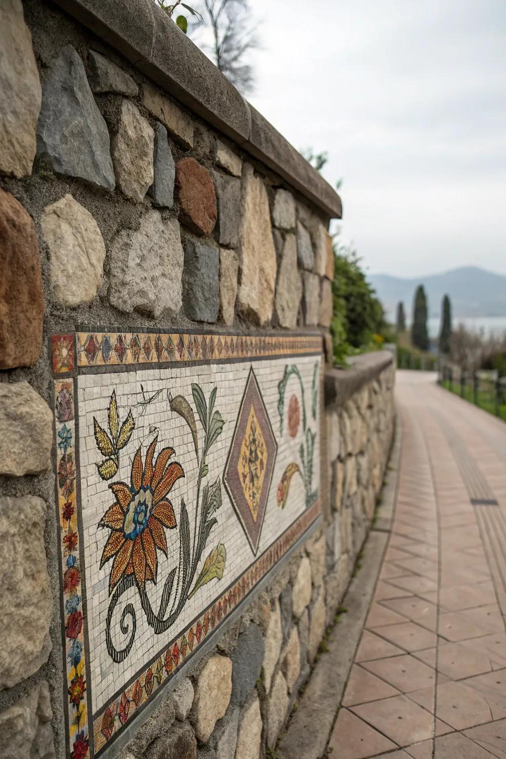 Artistic stone inlays injecting walls with a personalized and creative touch.