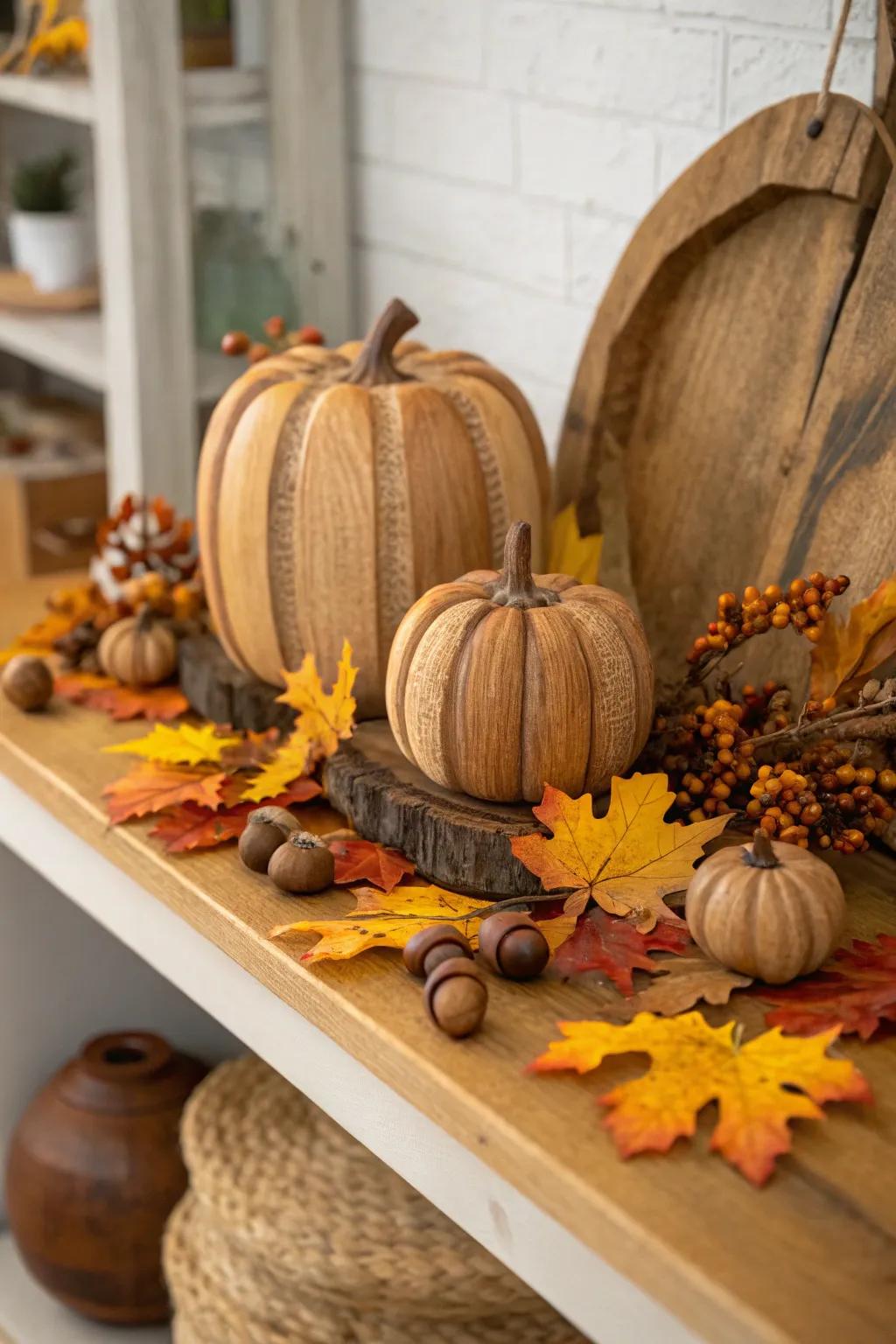 Wooden pumpkin decor that brings lasting charm to your space.