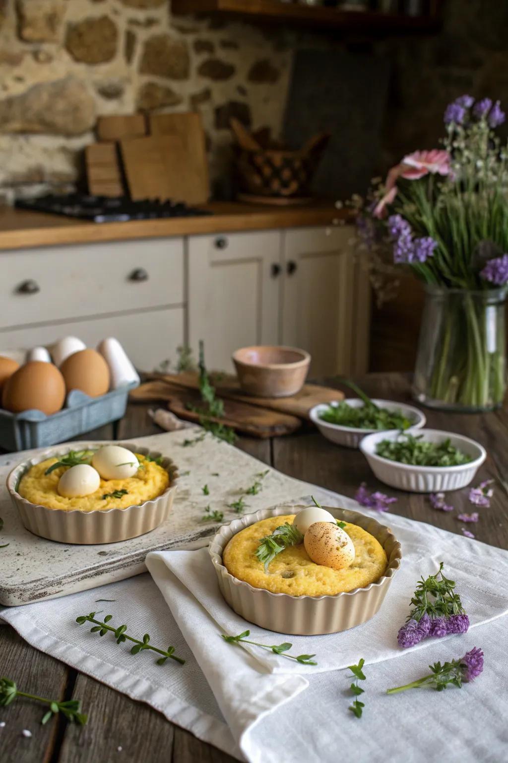 Eggs in polenta cups provide a distinctive and delightful texture.
