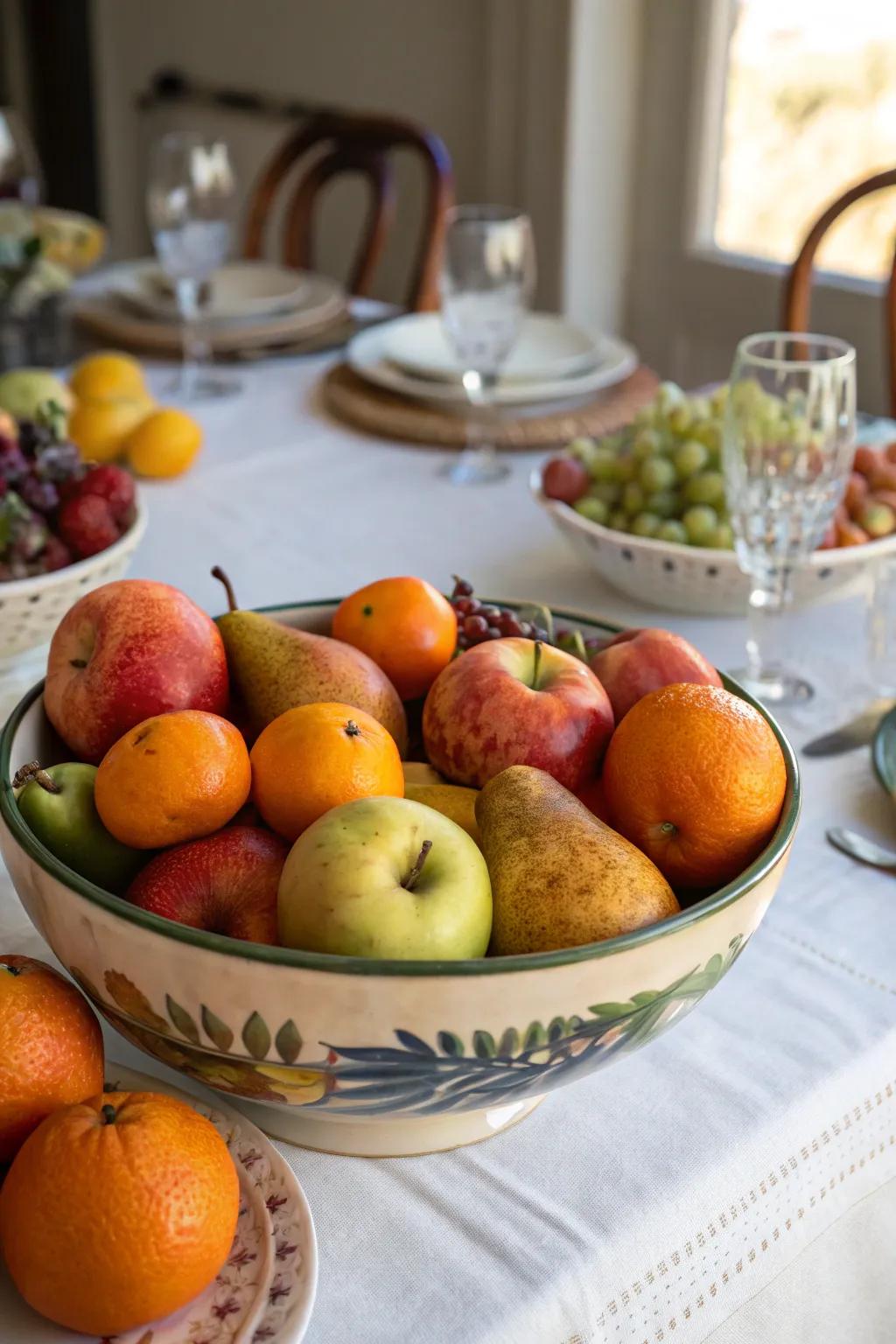 A container of seasonal harvests introduces color, texture, and a tasty treat.