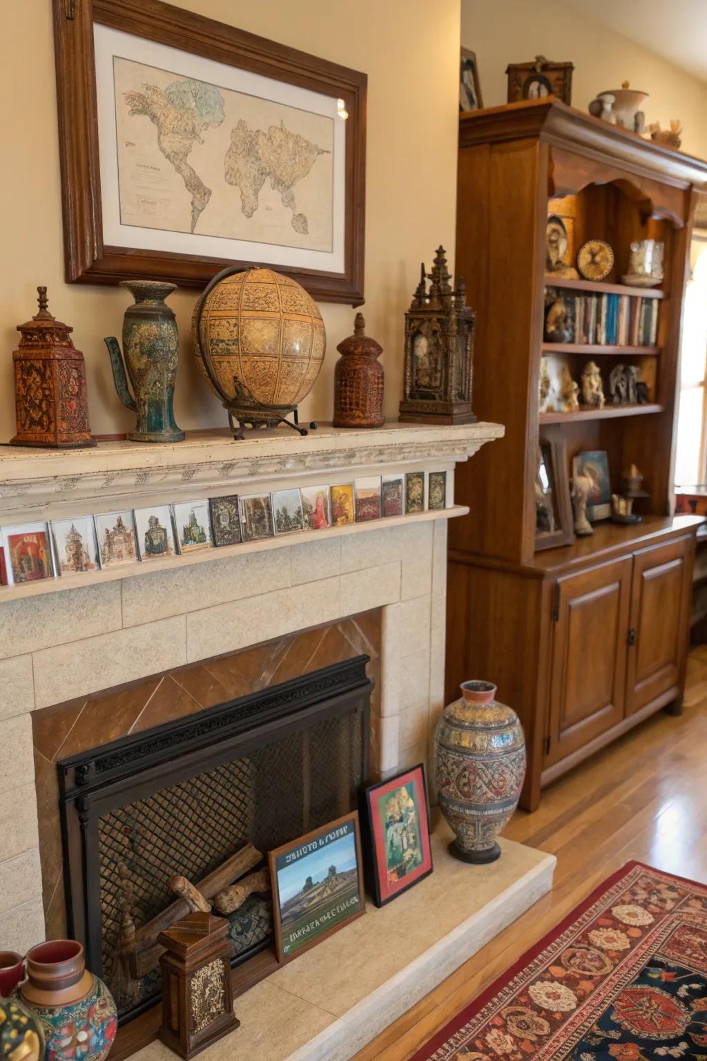 Cultural artifacts adding a worldly story to the mantel