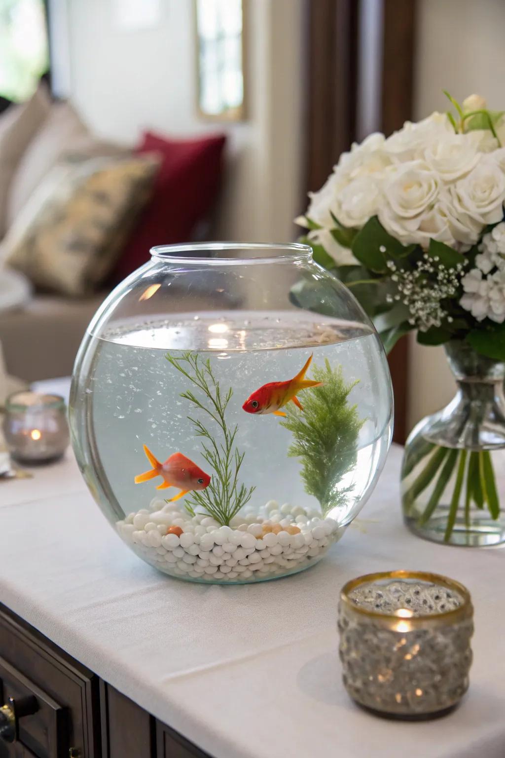 An elegant aquarium constructed from glass