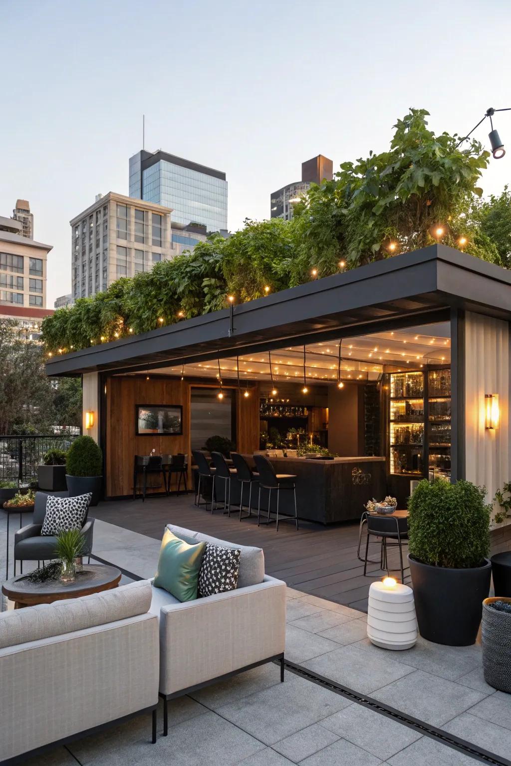 A rooftop drink spot on a flat roof garage makes any party better.