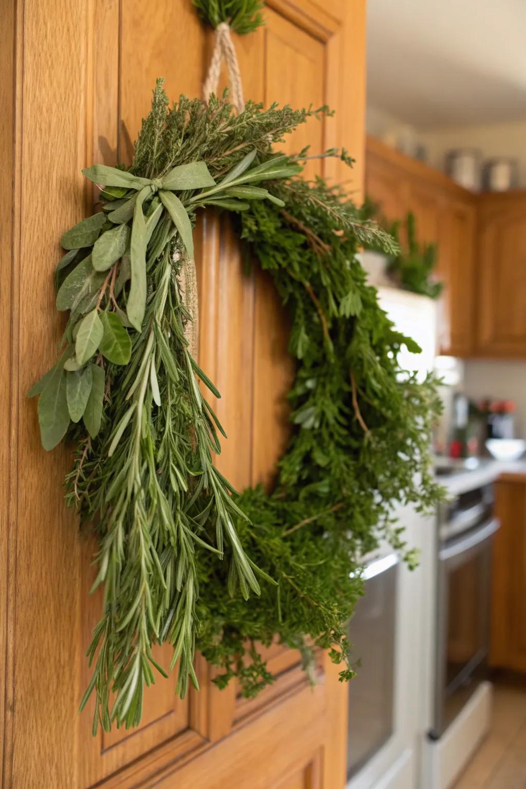 Practical beauty shines with an artisanal herb wreath.