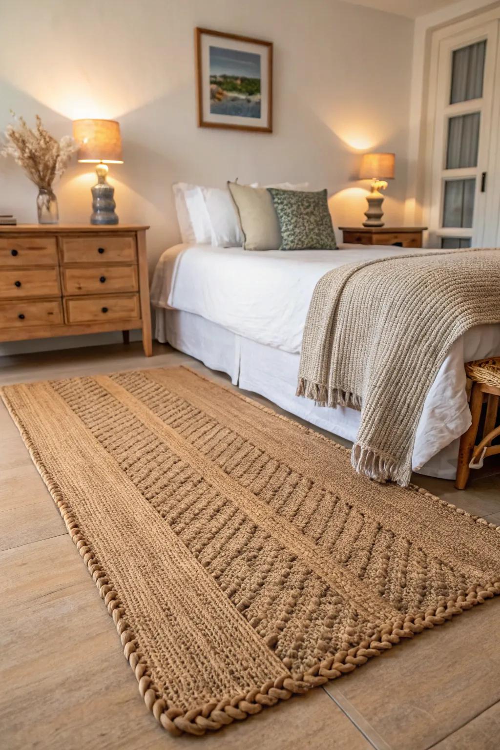 Natural fiber rugs add earthy texture and warmth.