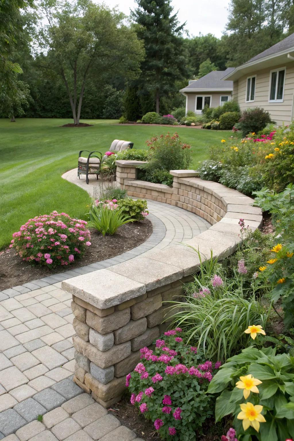 Stone seating walls deliver both style and practicality.