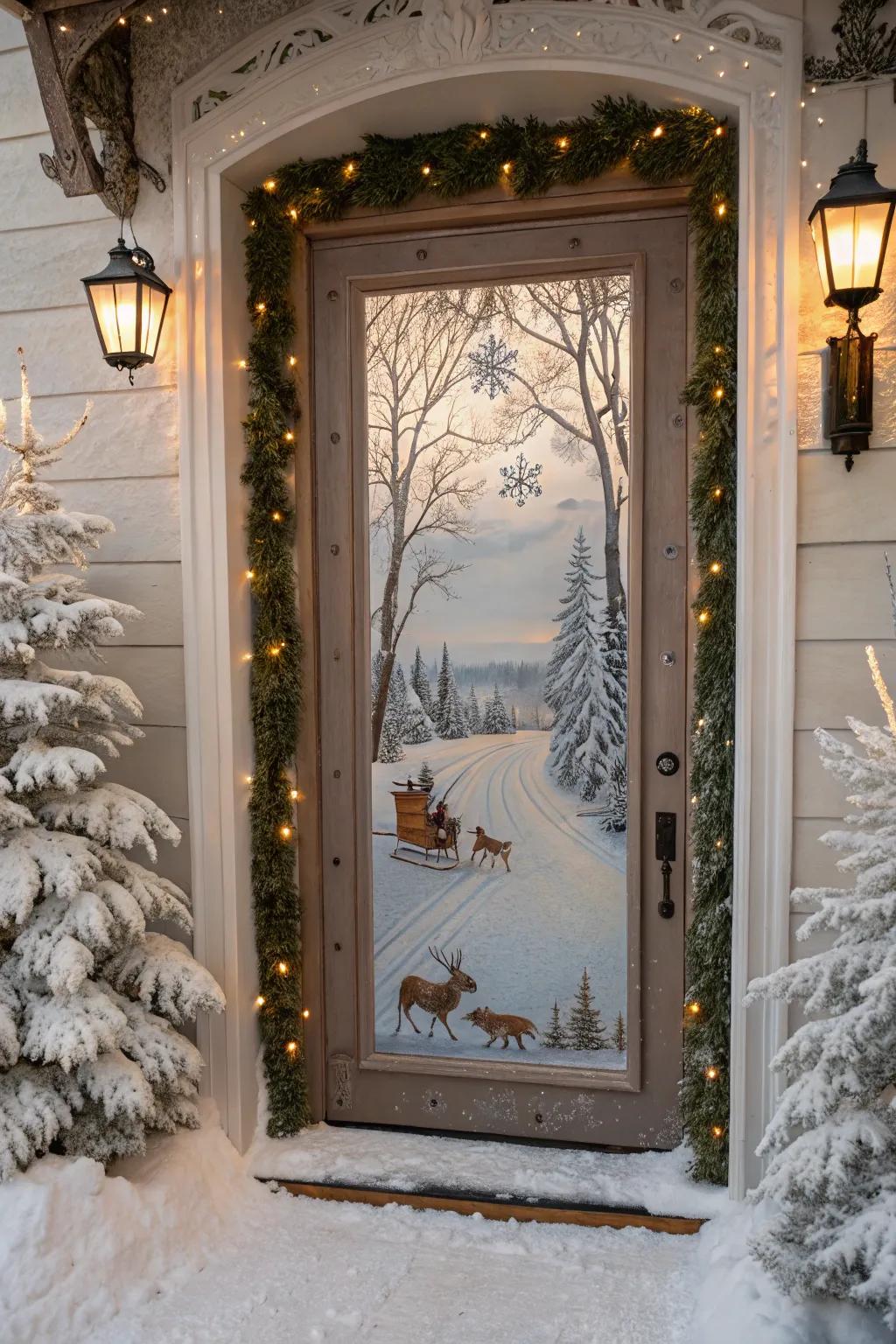 A winter dreamland portal adornment captures the serene charm of the season.