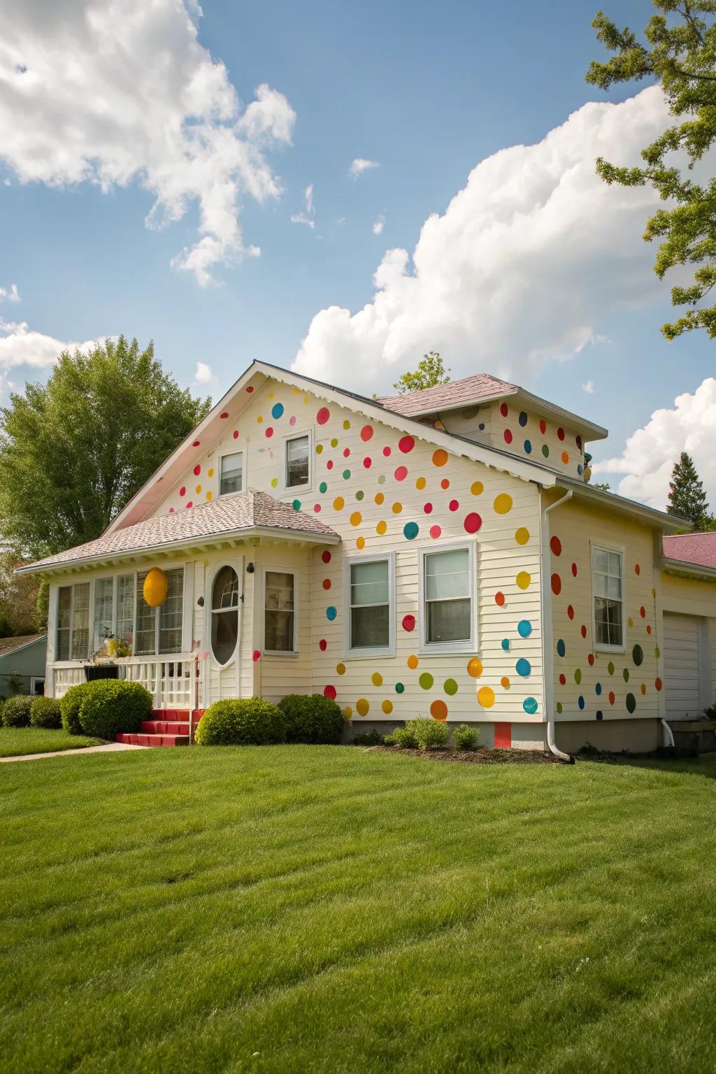 Polka dots inject a playful accent to gables.