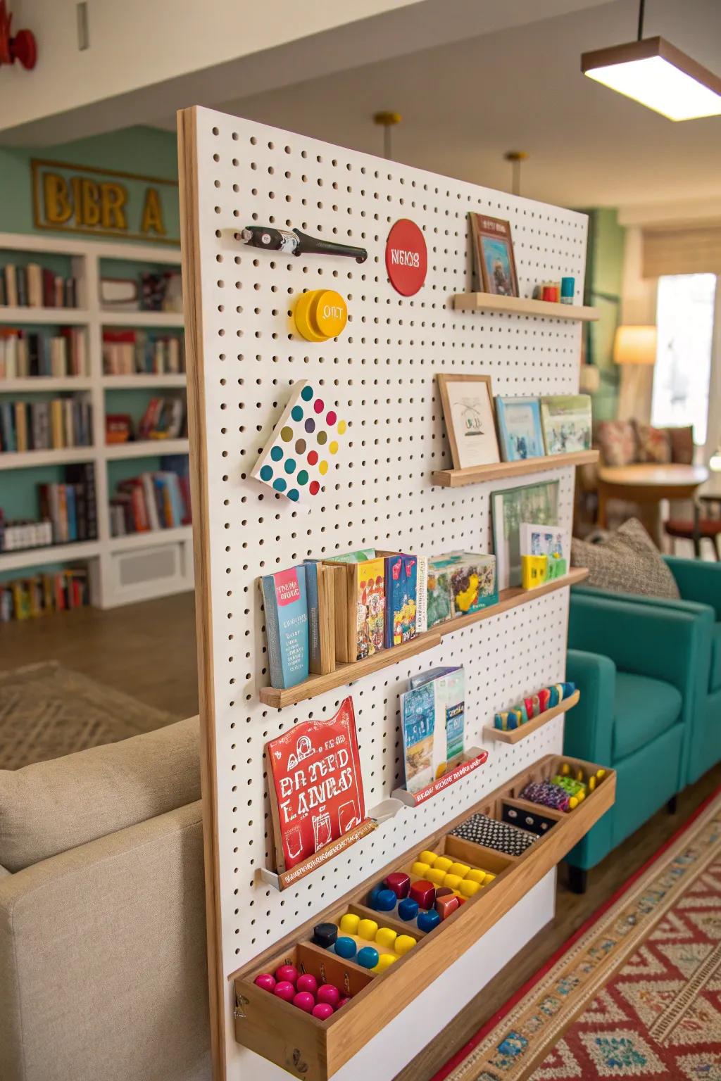 A pegboard grants storage flexibility.