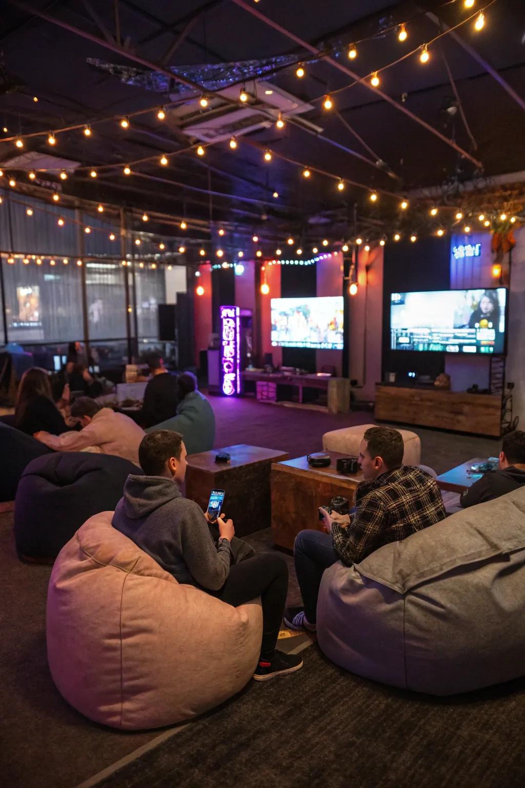 A chill-out sector delivering a snug location for unwinding between gaming sessions.