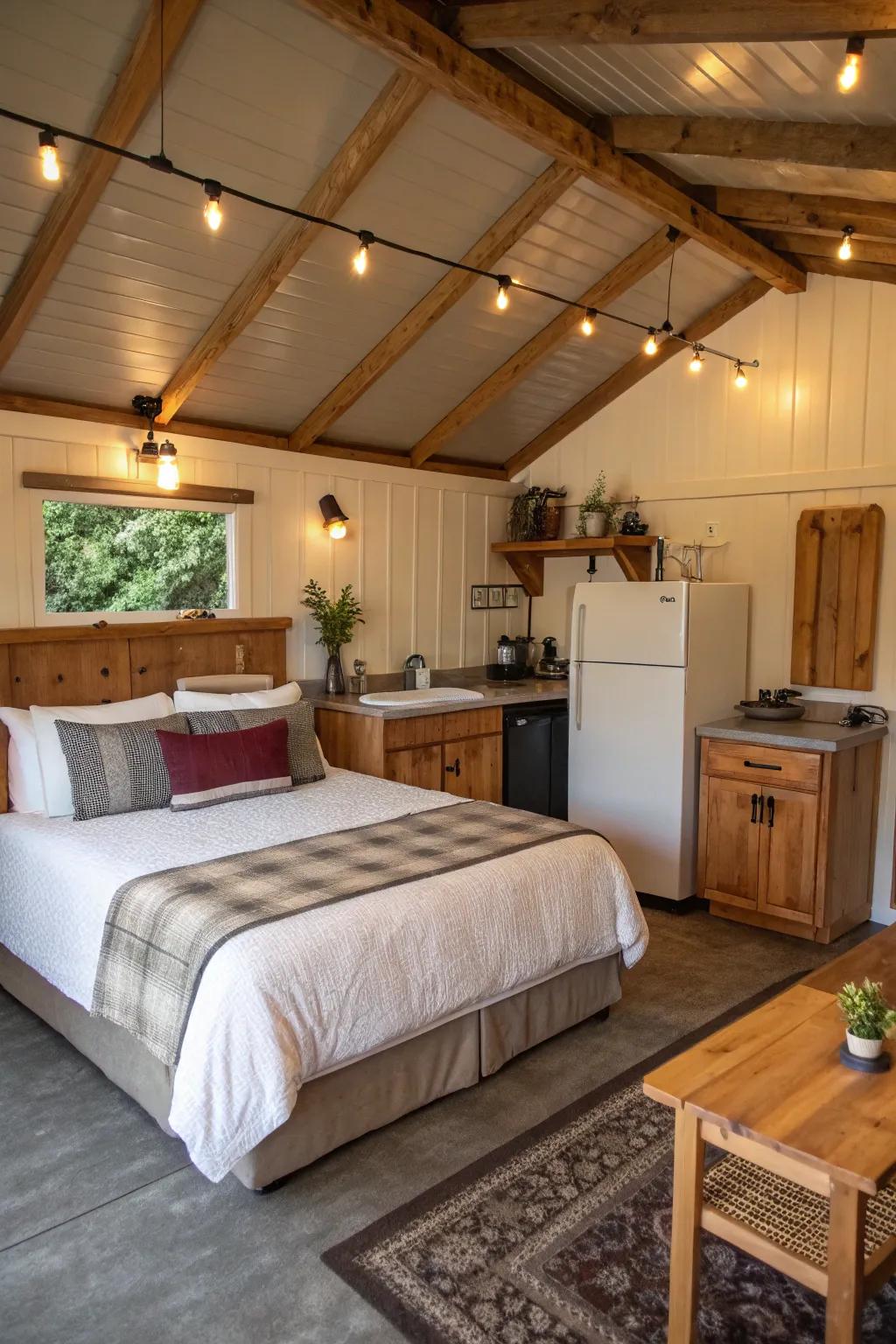 A garage small house provides a welcoming retreat for visitors.