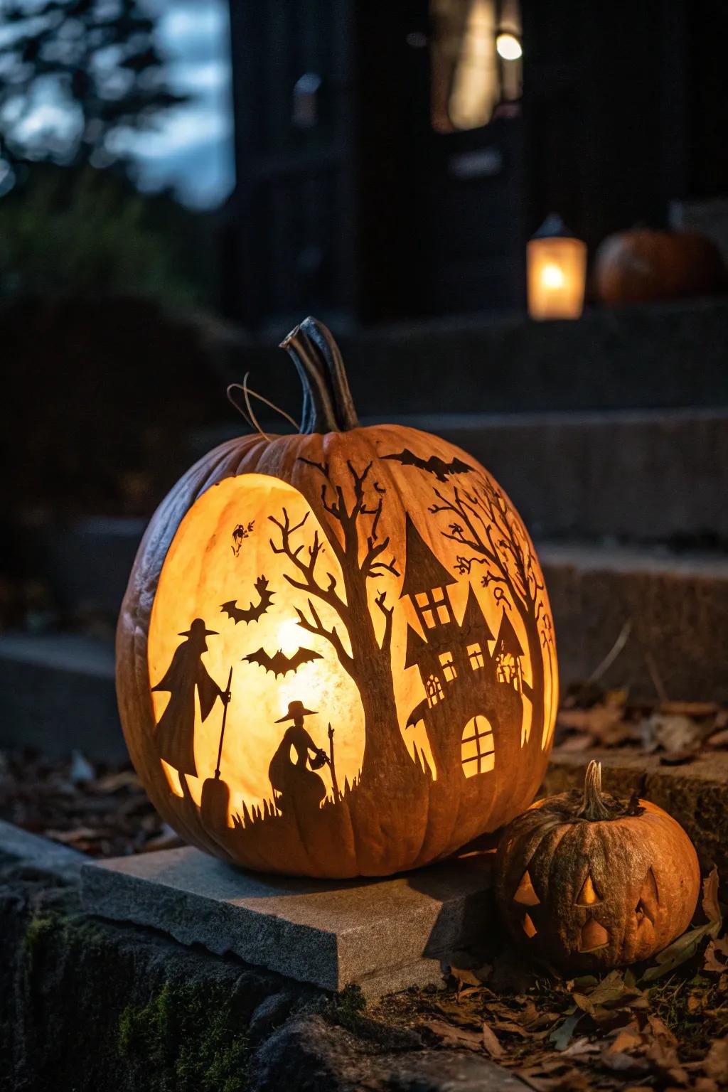 An eerie silhouette gourd, projecting eerie shadows for a mysterious impact.