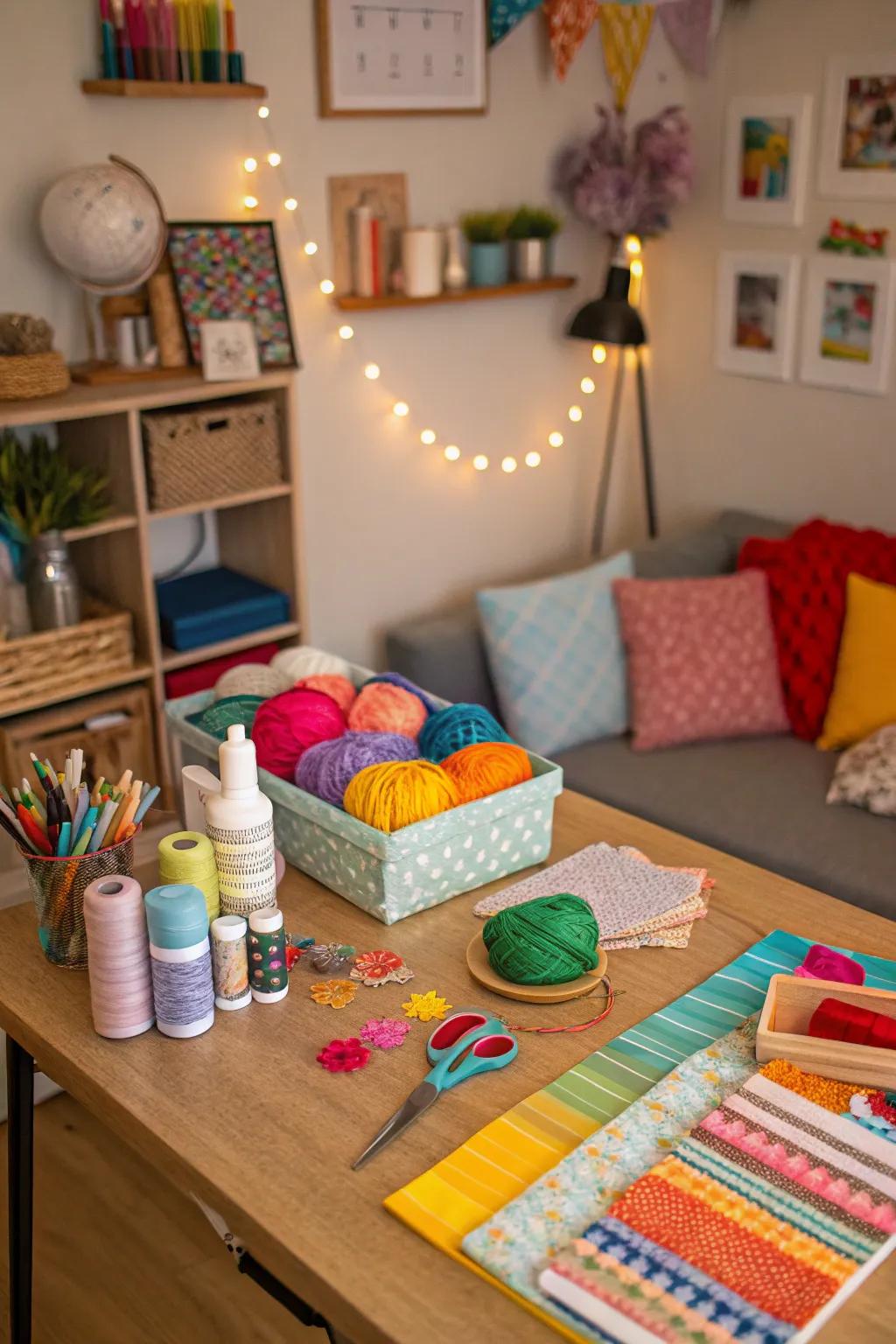 A craft corner inspires creativity and productivity.