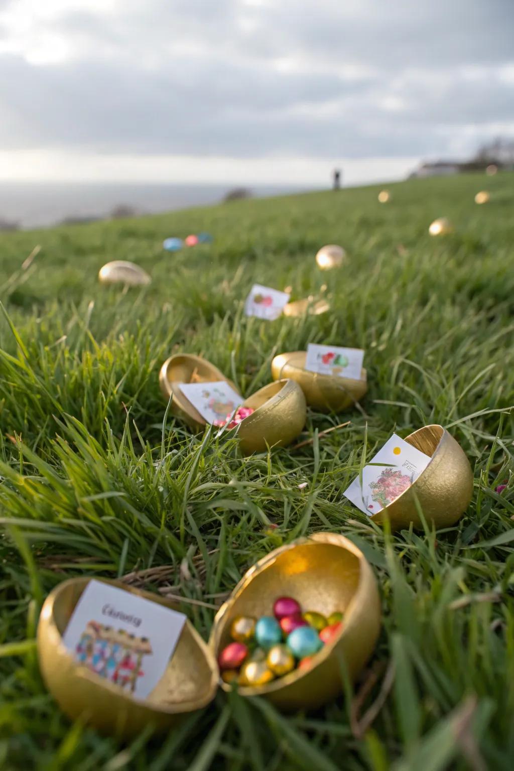 Gilded eggs brimming with surprises heighten the thrill of Easter pursuits.