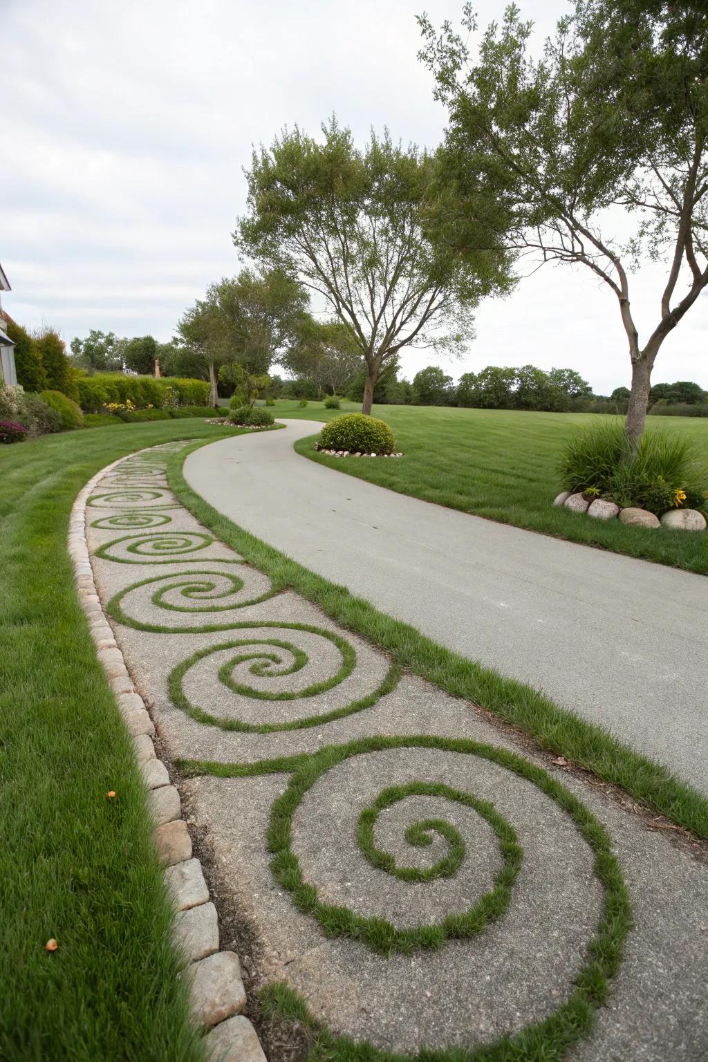 Swirling patterns of grass add an enchanting, artistic touch.