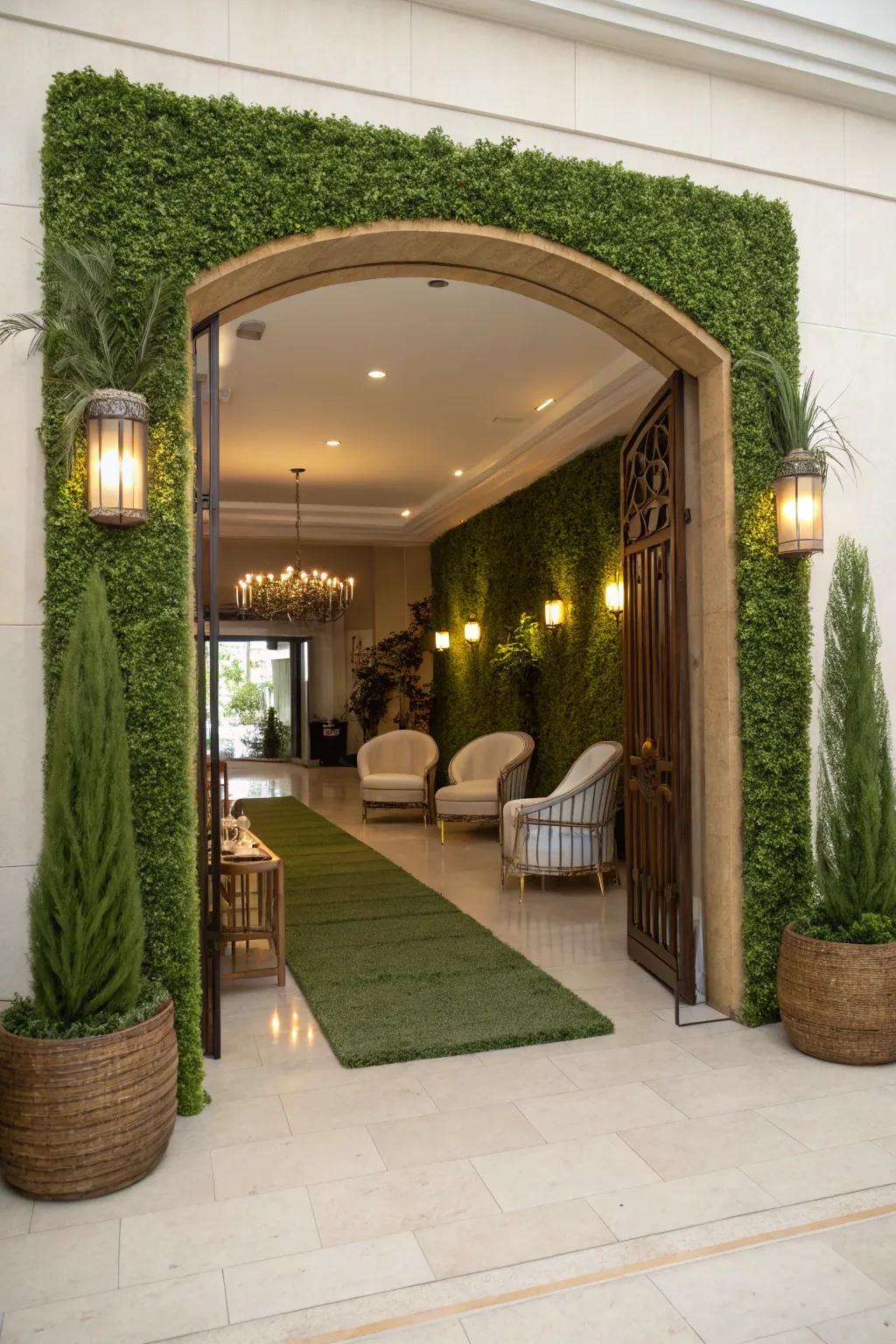 A vegetation-covered partition in the entranceway fashions an alluring and native antecedent impact.