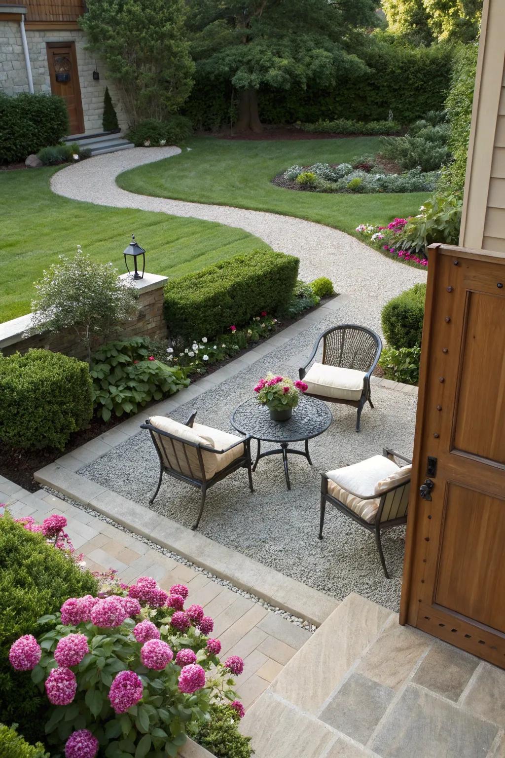 A comfortable rock patio offers a perfect spot for relaxation.