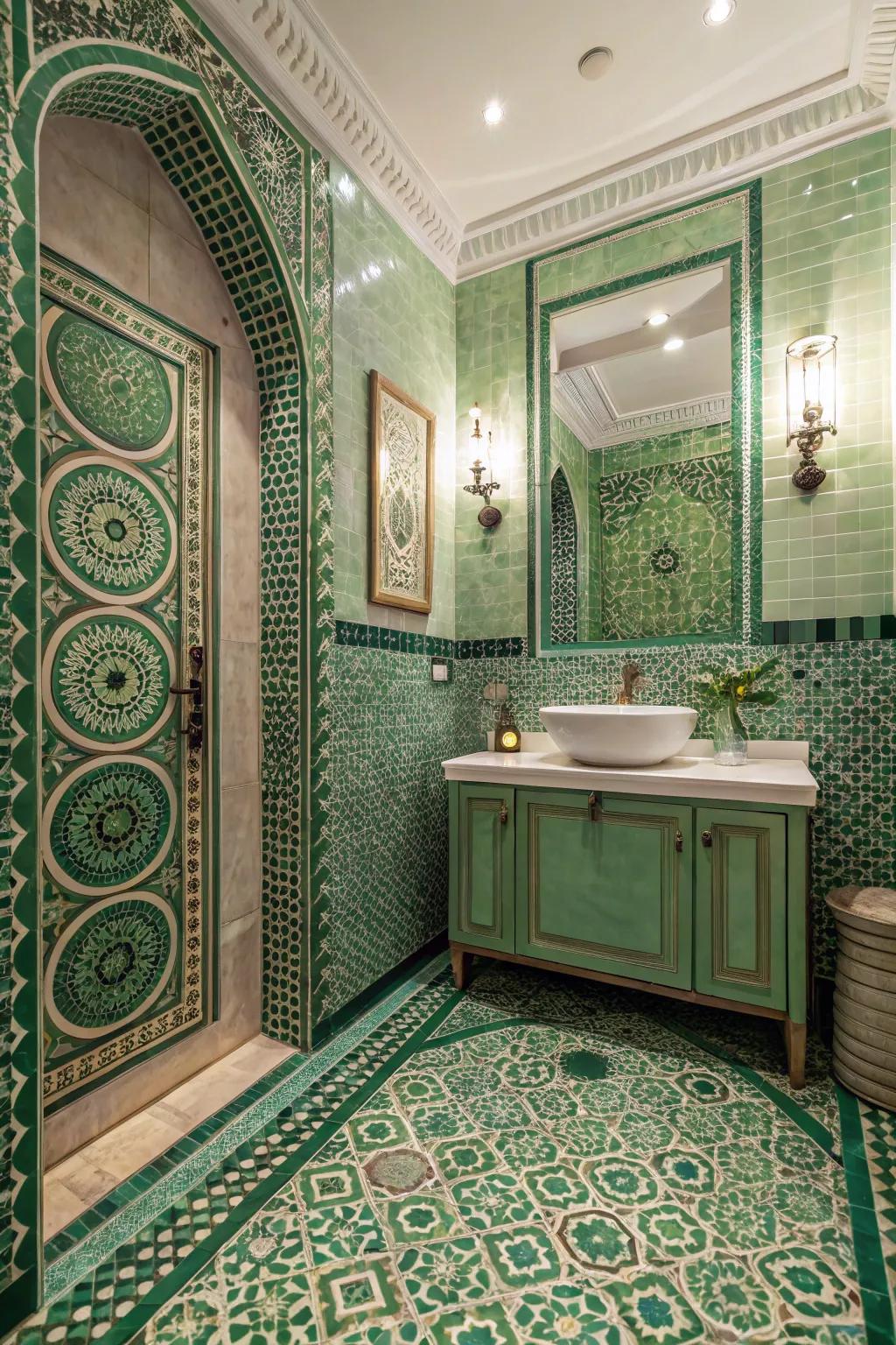 Mosaic tiles add vibrant, artistic expressions.