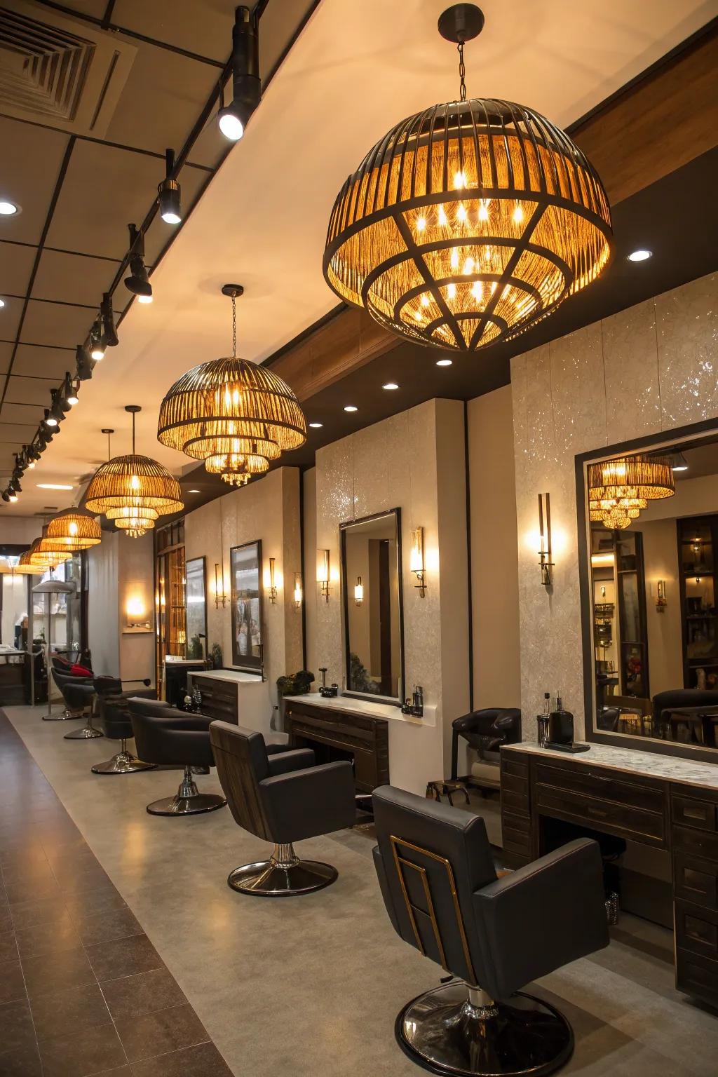Defining lamps enhance the style and warmth of your salon.