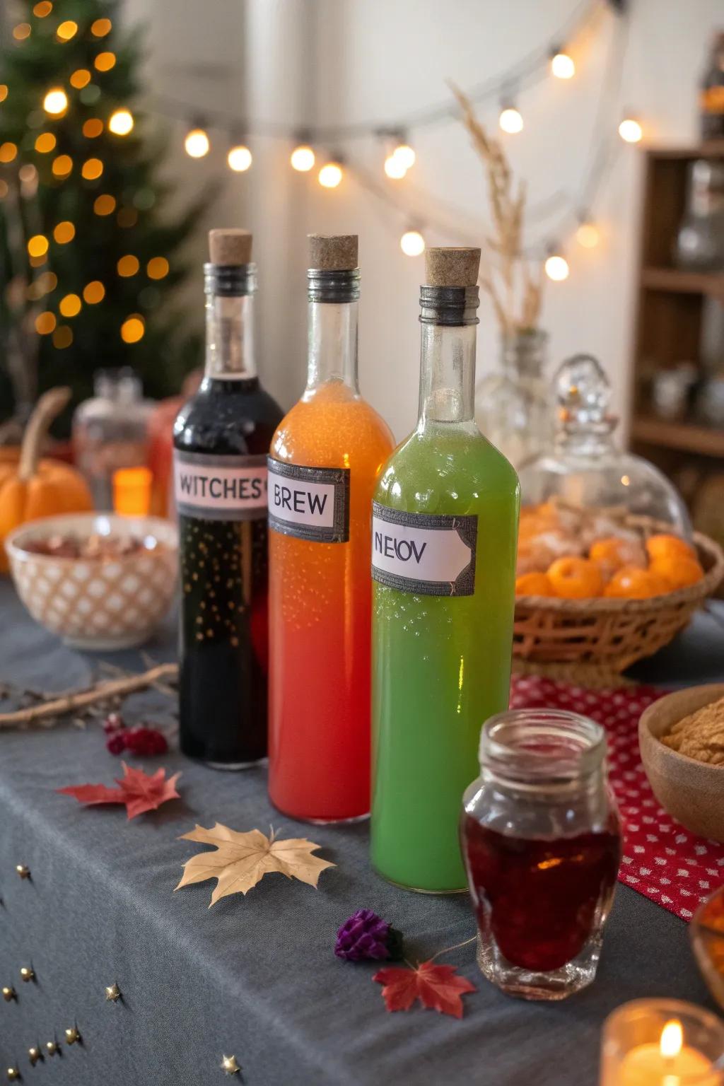 Elixir bottle drinks add a magical highlight to the refreshment table.