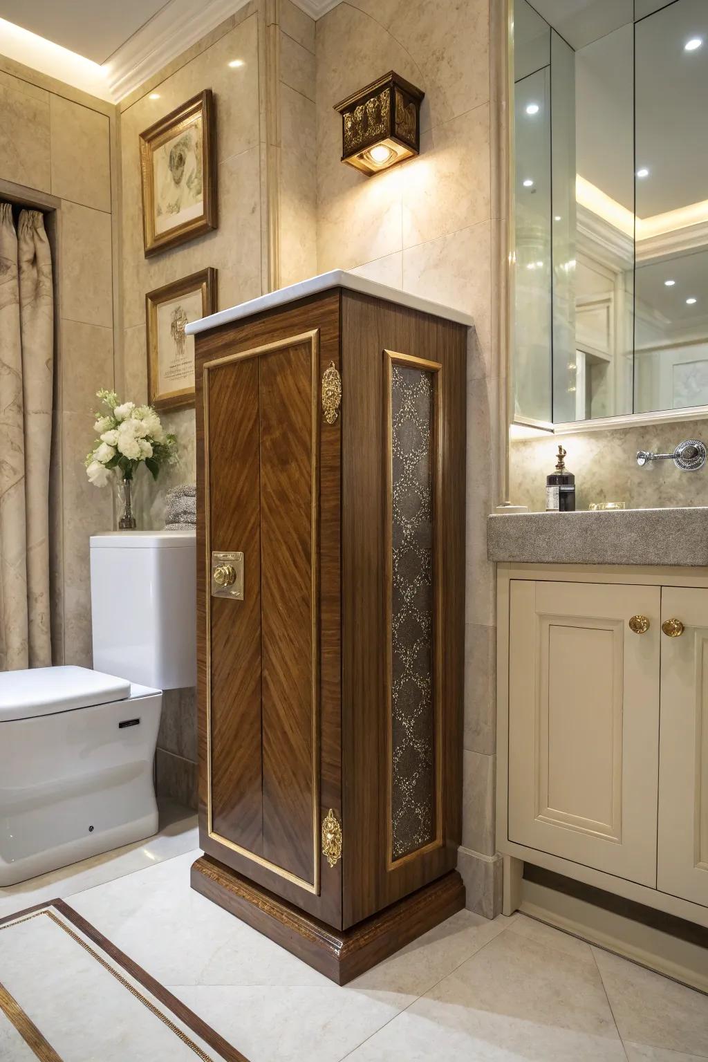A bespoke box hiding a medicine cabinet within a tailored design.