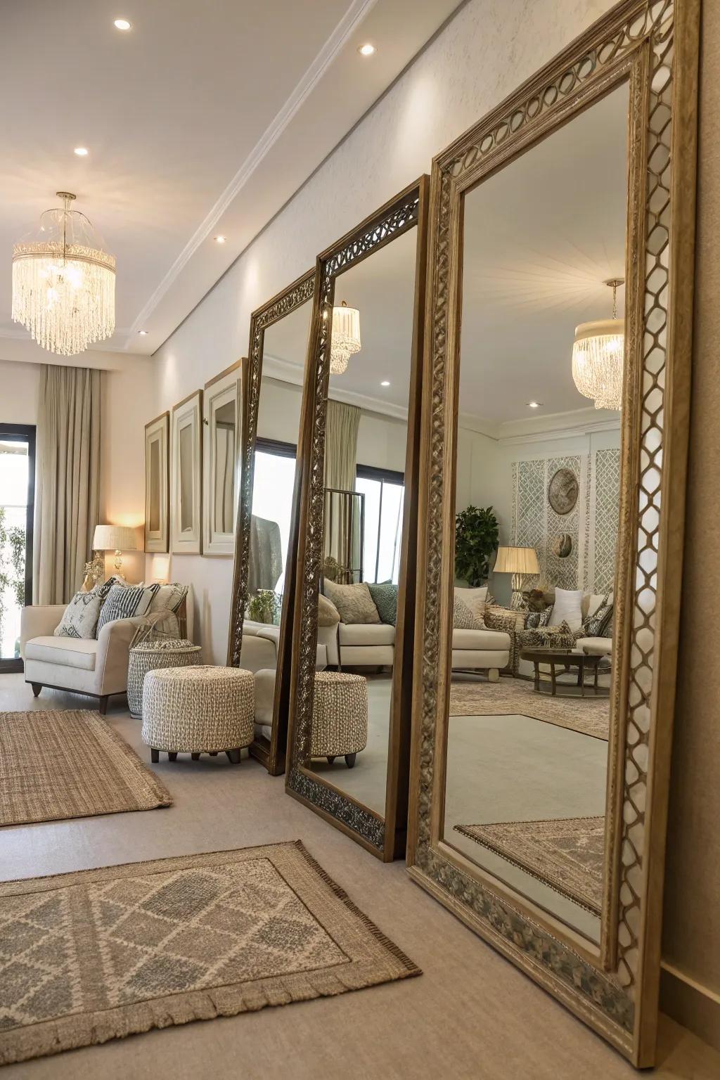 Mirrors maximizing space and light in a room.