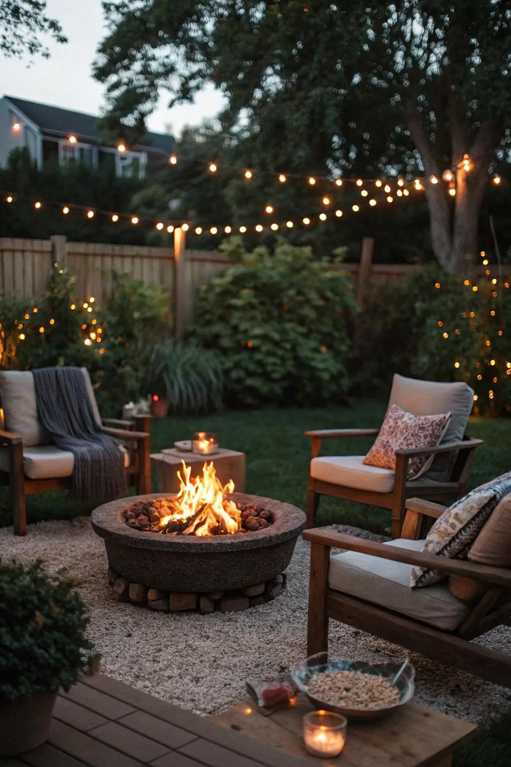 A snug bonfire spot ideal for evening housewarming gatherings