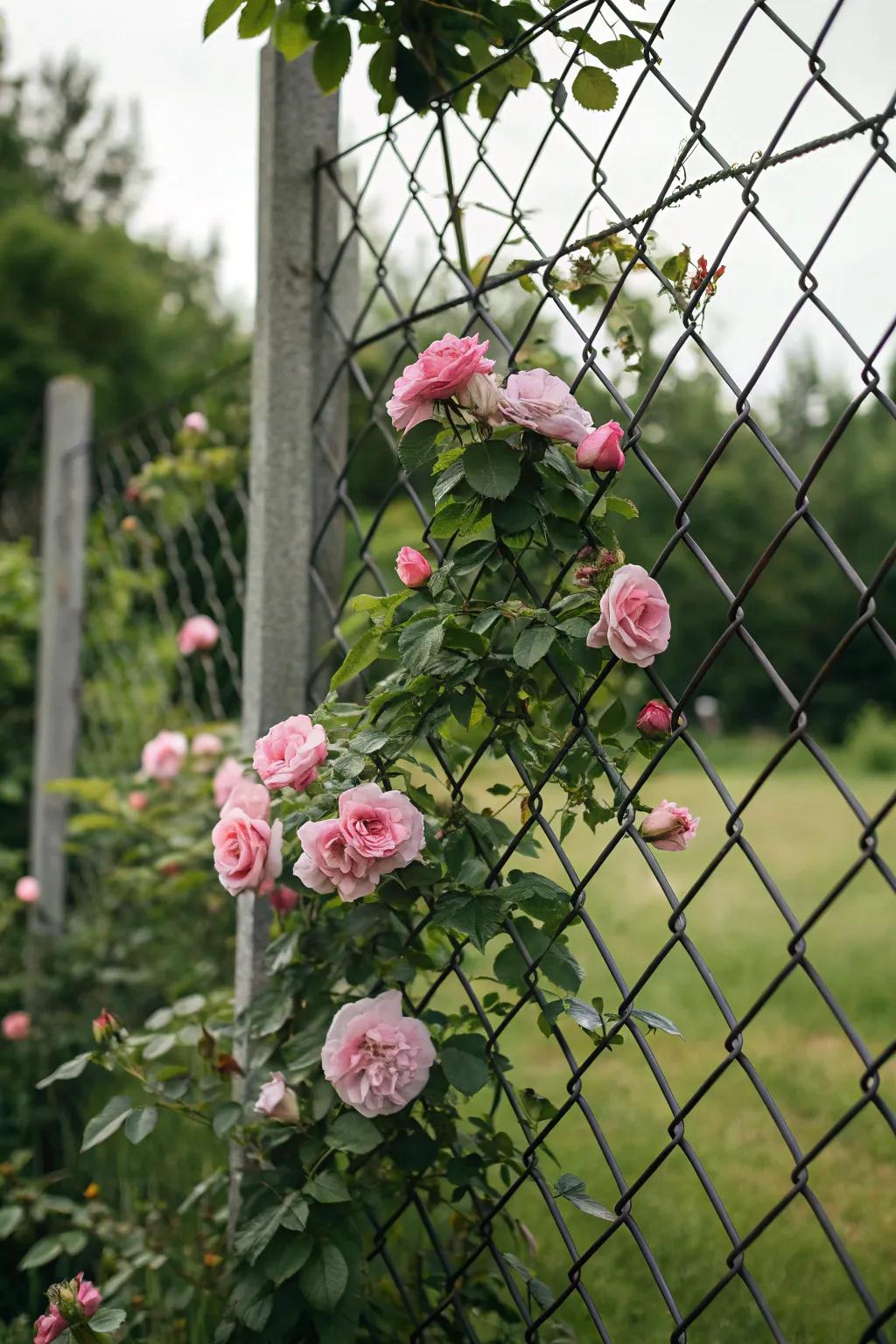 Trellis with roses adds romance and fragrance to privacy.