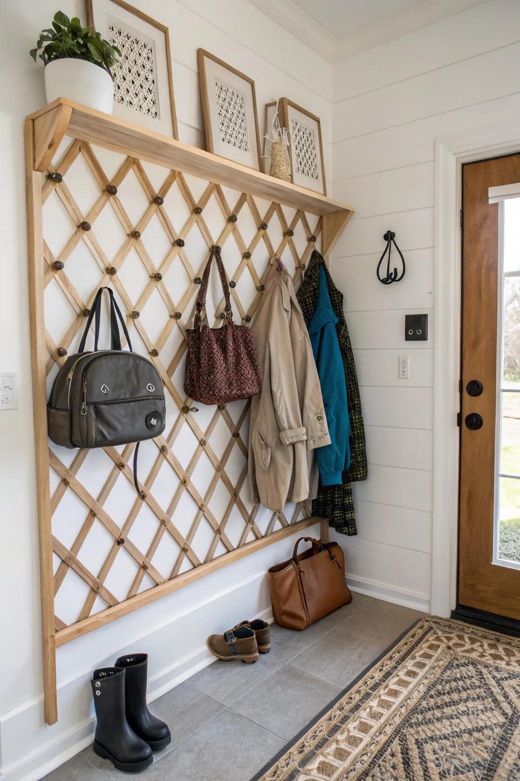 Grid acting as an entryway organizer, maintaining space tidiness.