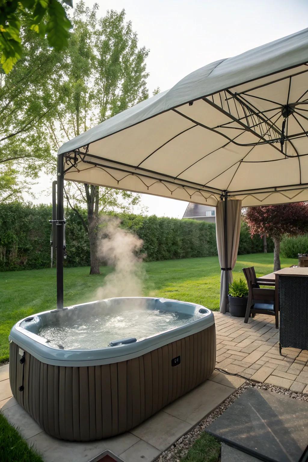 A canopy permits all-weather utilization of the hydro-haven.