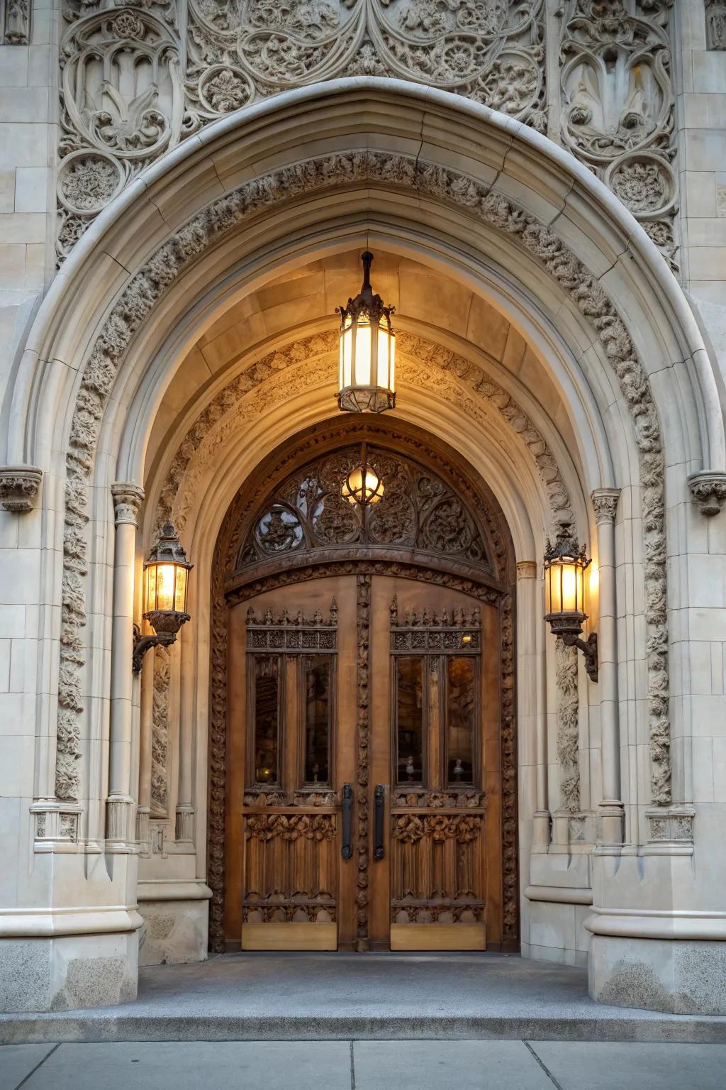 A large archway adds drama and timelessness to this entrance.