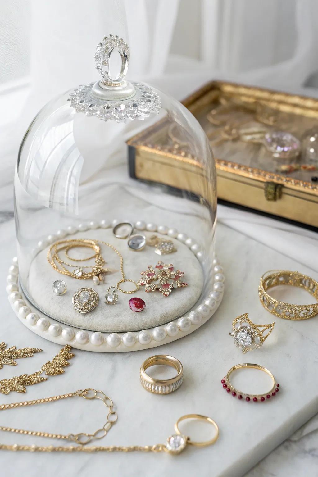 Glass dome jewelry exhibit