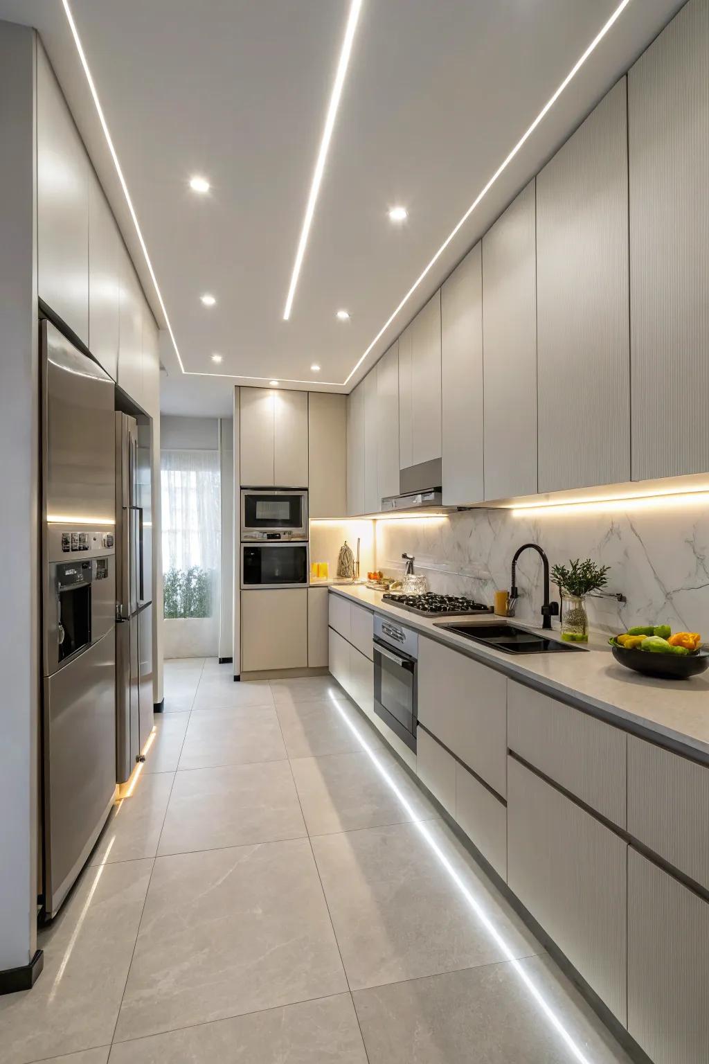 Blend your appliances into your kitchen with coordinated lighting.
