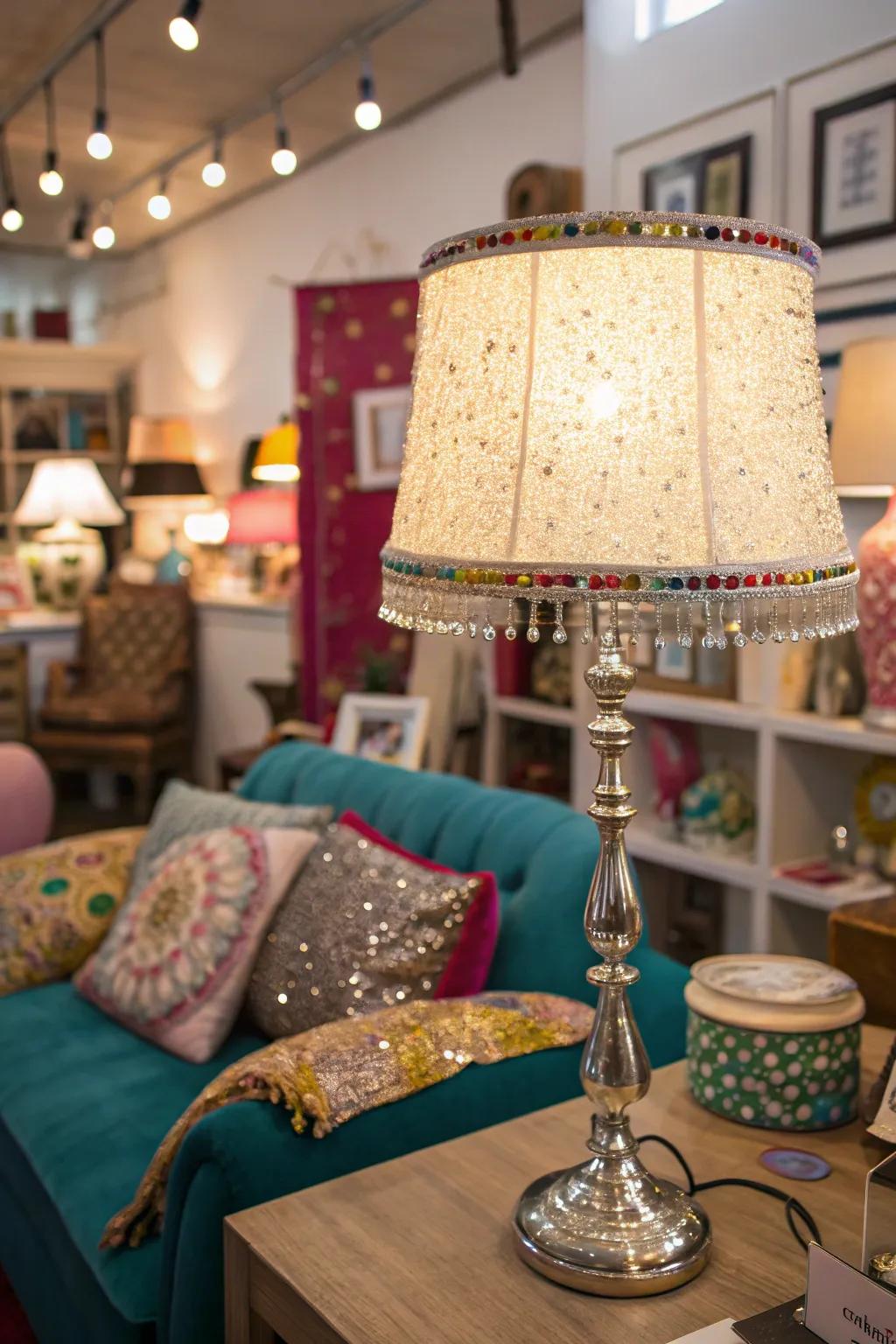 Incorporate a disco vibe using shimmer border on your lampshade.