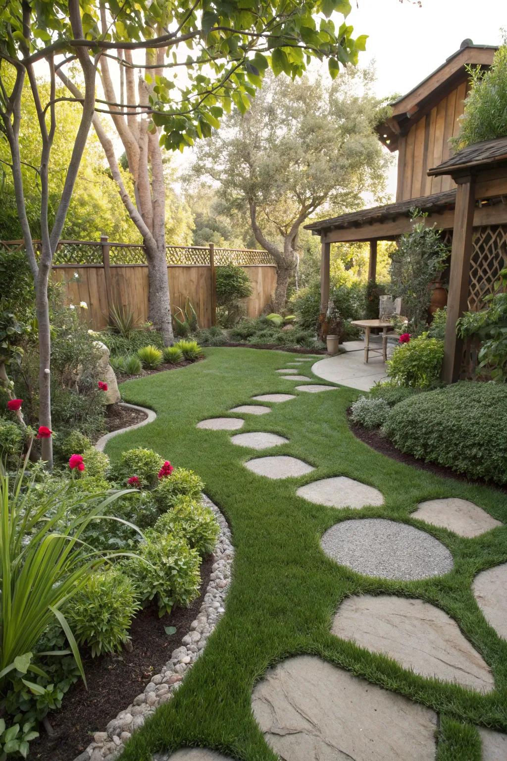 Artificial grass patches bring green to tricky spots.