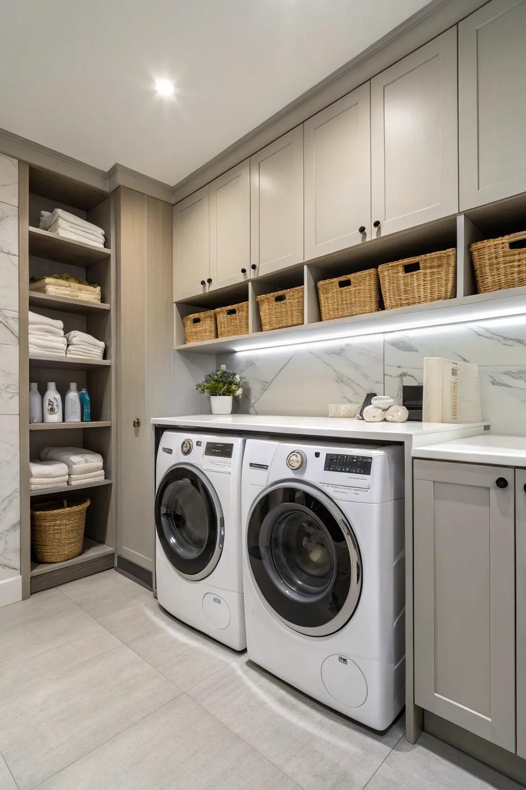 A sound setup contributes an element of entertainment to your laundry routine.