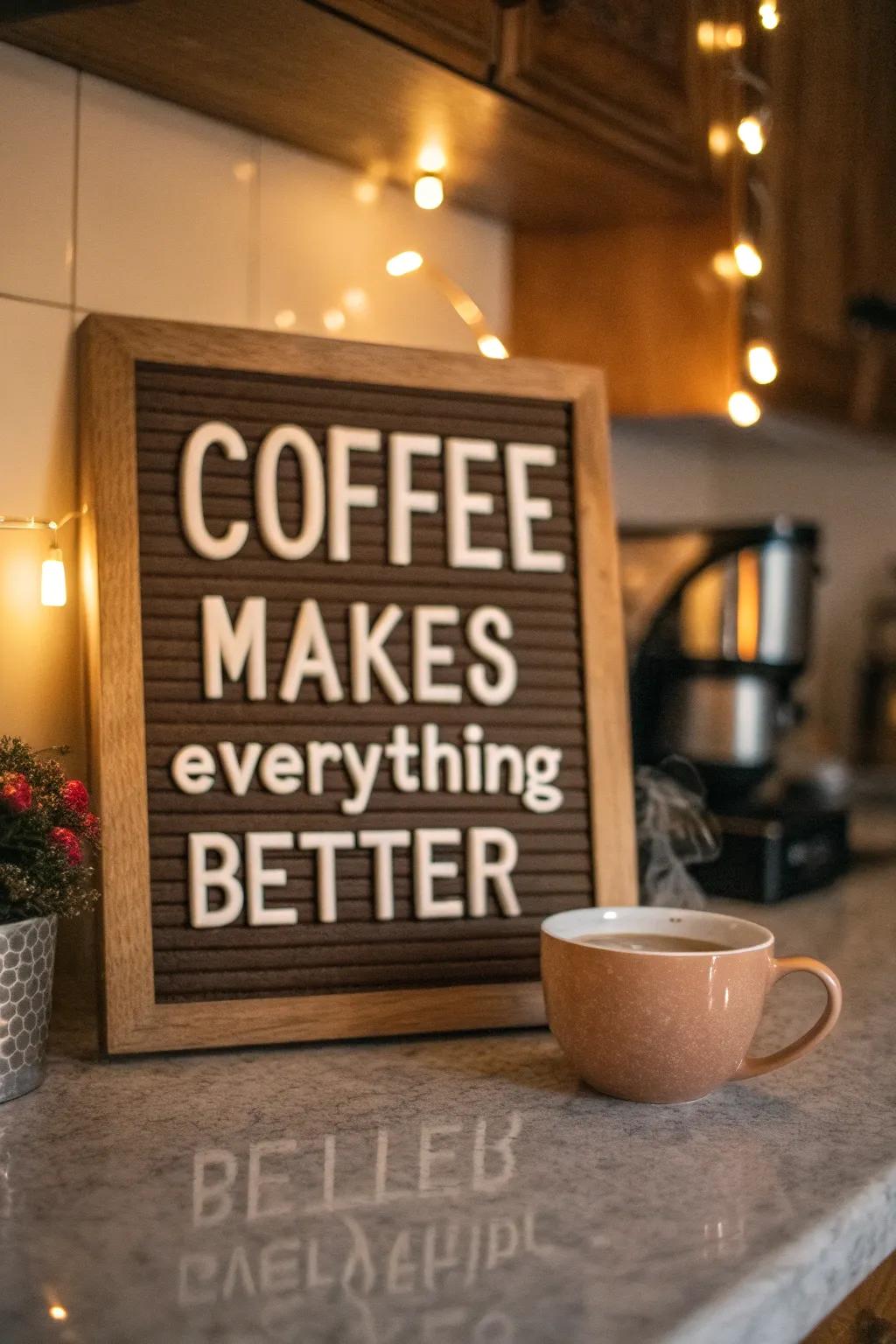 Express your coffee love with morning quotes featured on your letter board.