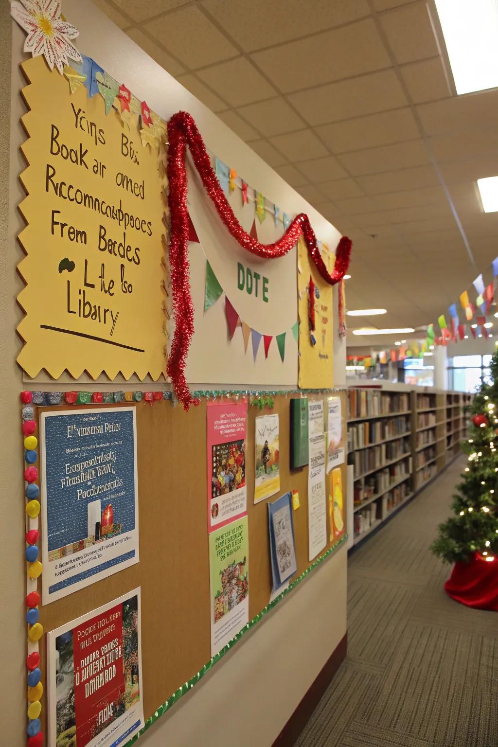 Showcase the library&rsquo;s holiday spirit employing celebratory pin-up boards.