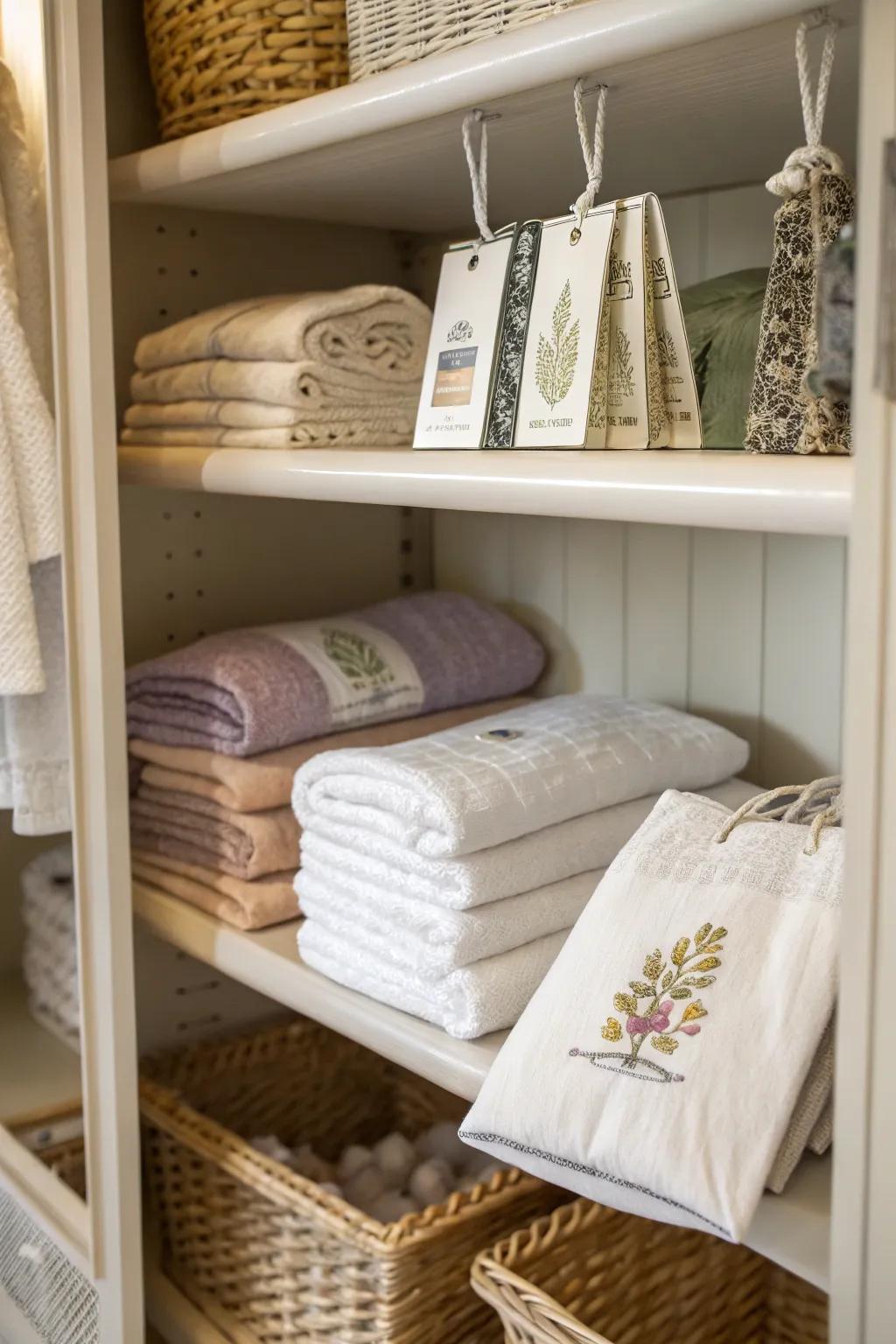 A scented bag retains linens smelling rejuvenated and inviting.