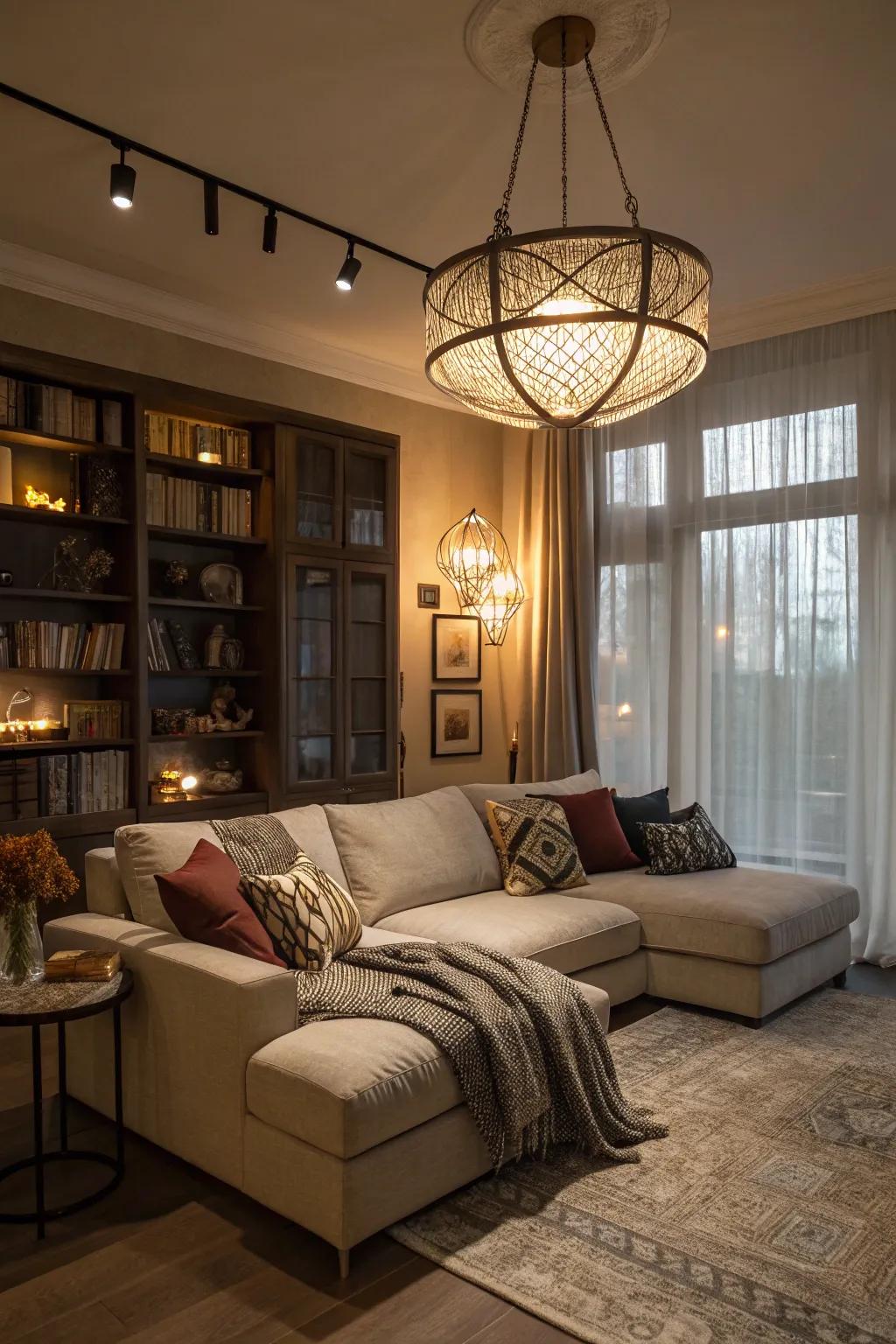 Layered lighting enhances the functionality and visual appeal.