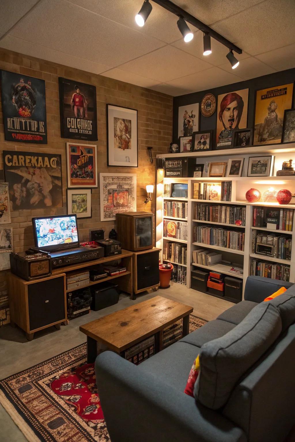 An eclectic fusion lends the man cave a personal signature.