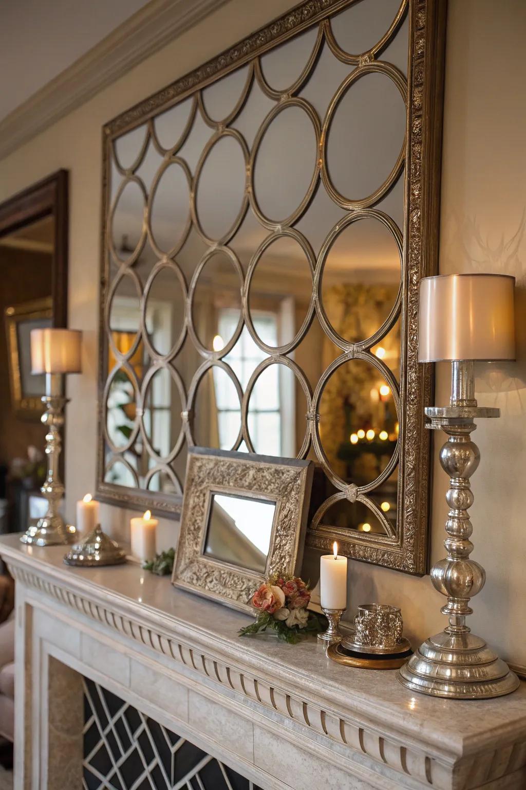 Layered mirrors add depth and drama.