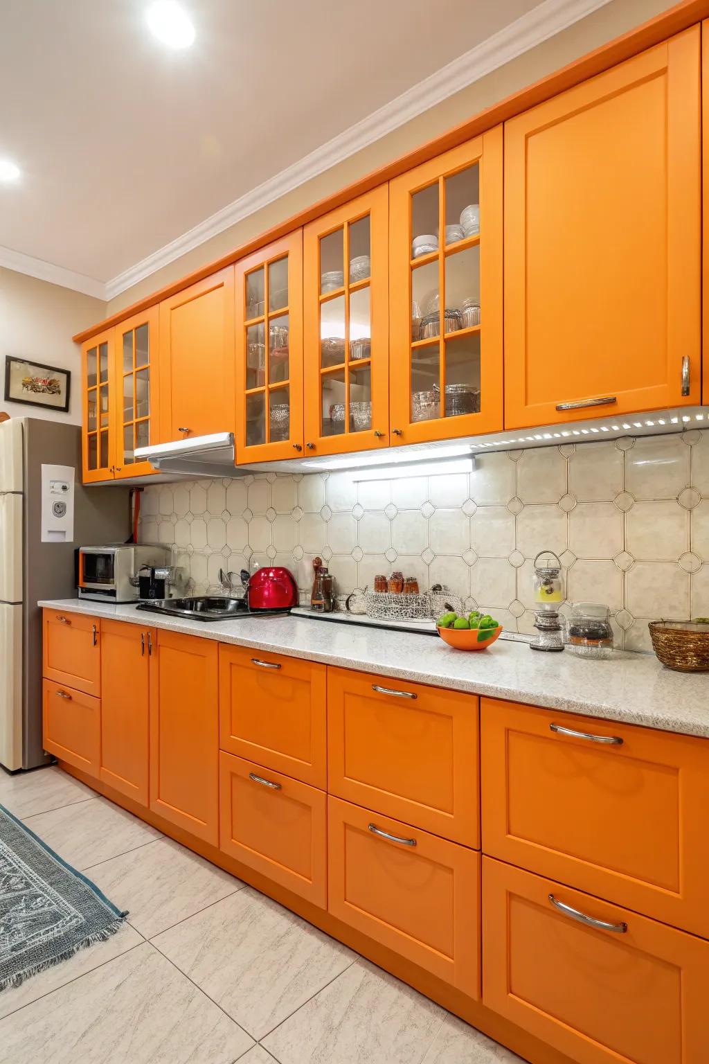 Unexpected color explosions inside cabinets surprise and delight.