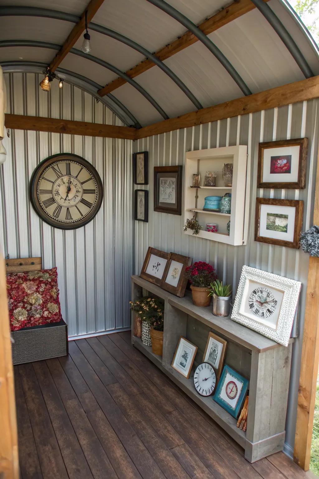 Decorative touches bring personality and warmth to sheds.