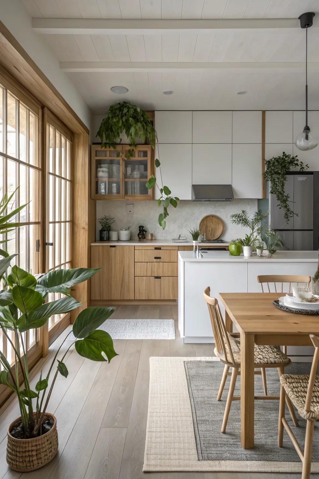 A Japandi style kitchen blending minimalist and Scandinavian aesthetics.