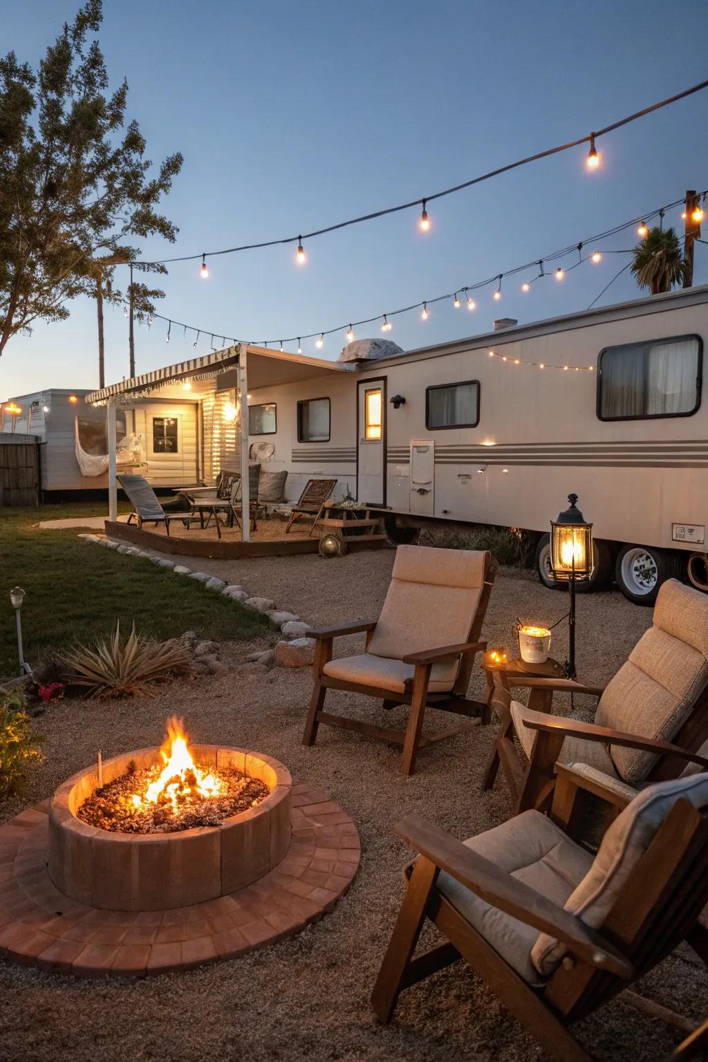 A cozy fire pit perfect for evening gatherings and relaxation.