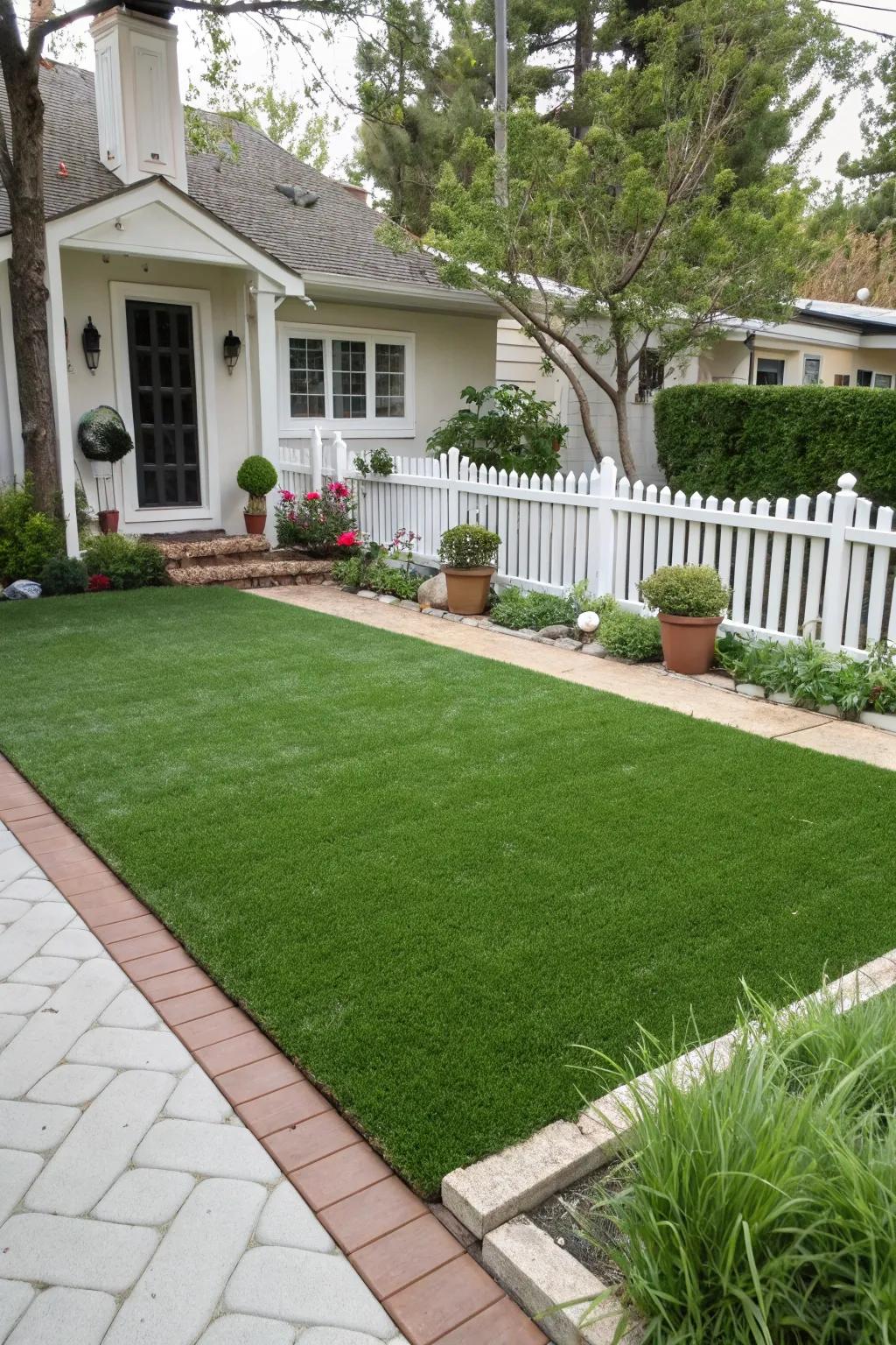 A simple yet effective artificial grass layout boosts curb appeal.