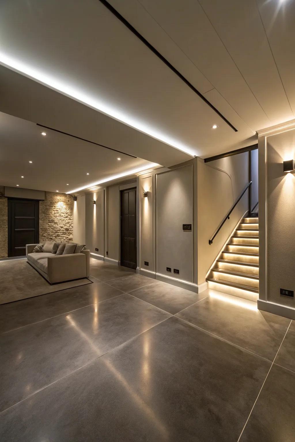 Floor uplighting appends depth and intrigue with dramatic lighting effects.