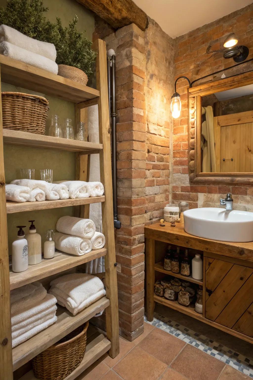 Open shelves provide functional storage while keeping the area open.