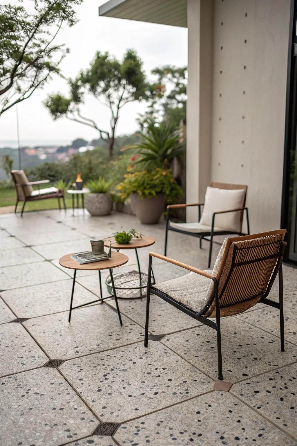 Speckled ground covers provide subtle sophistication and texture.
